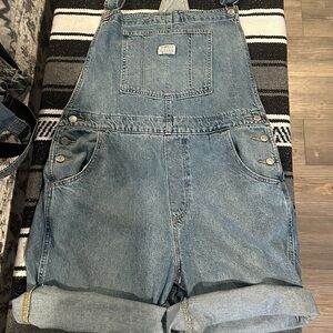 Levi's Blue Denim cut off short Overalls womens XL